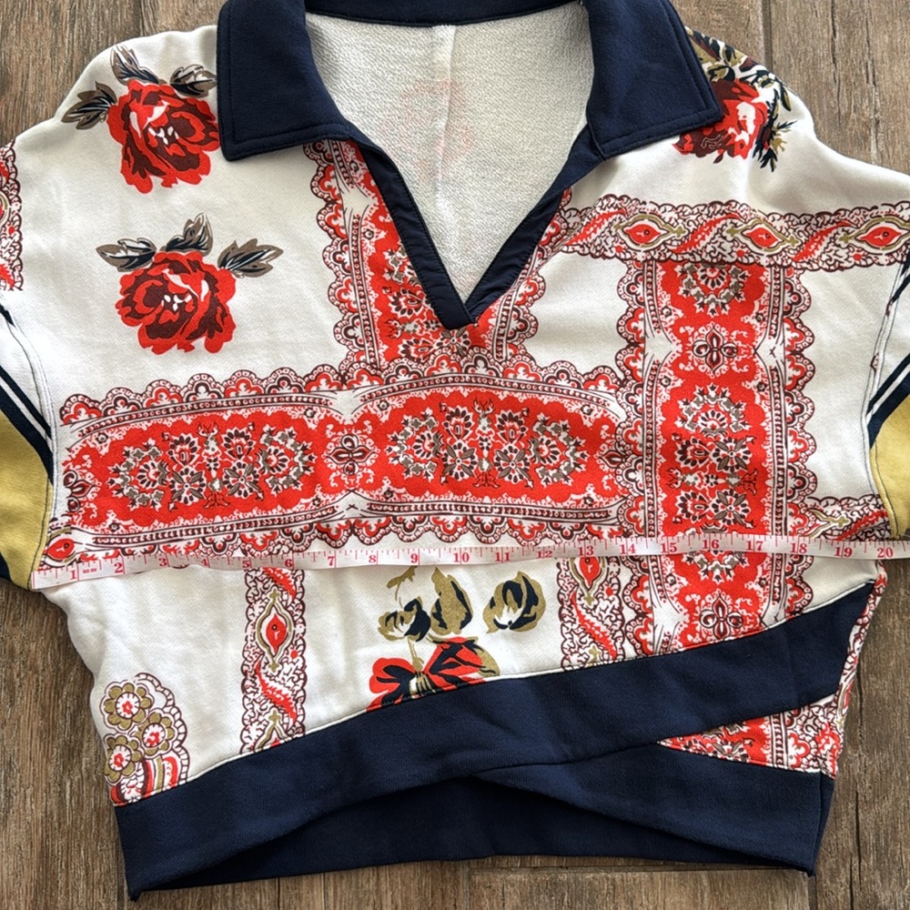 Free People Mixed Print Collared Top - Picture 6 of 7